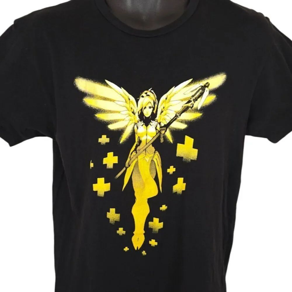 Overwatch T Shirt Mens Size Medium Black Mercy Blizzard Jinx Video Game